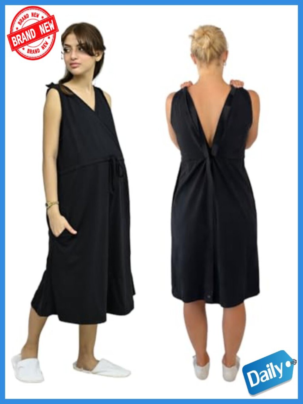 Sleeveless Maternity Labor & Delivery Nursing Gown With Pockets